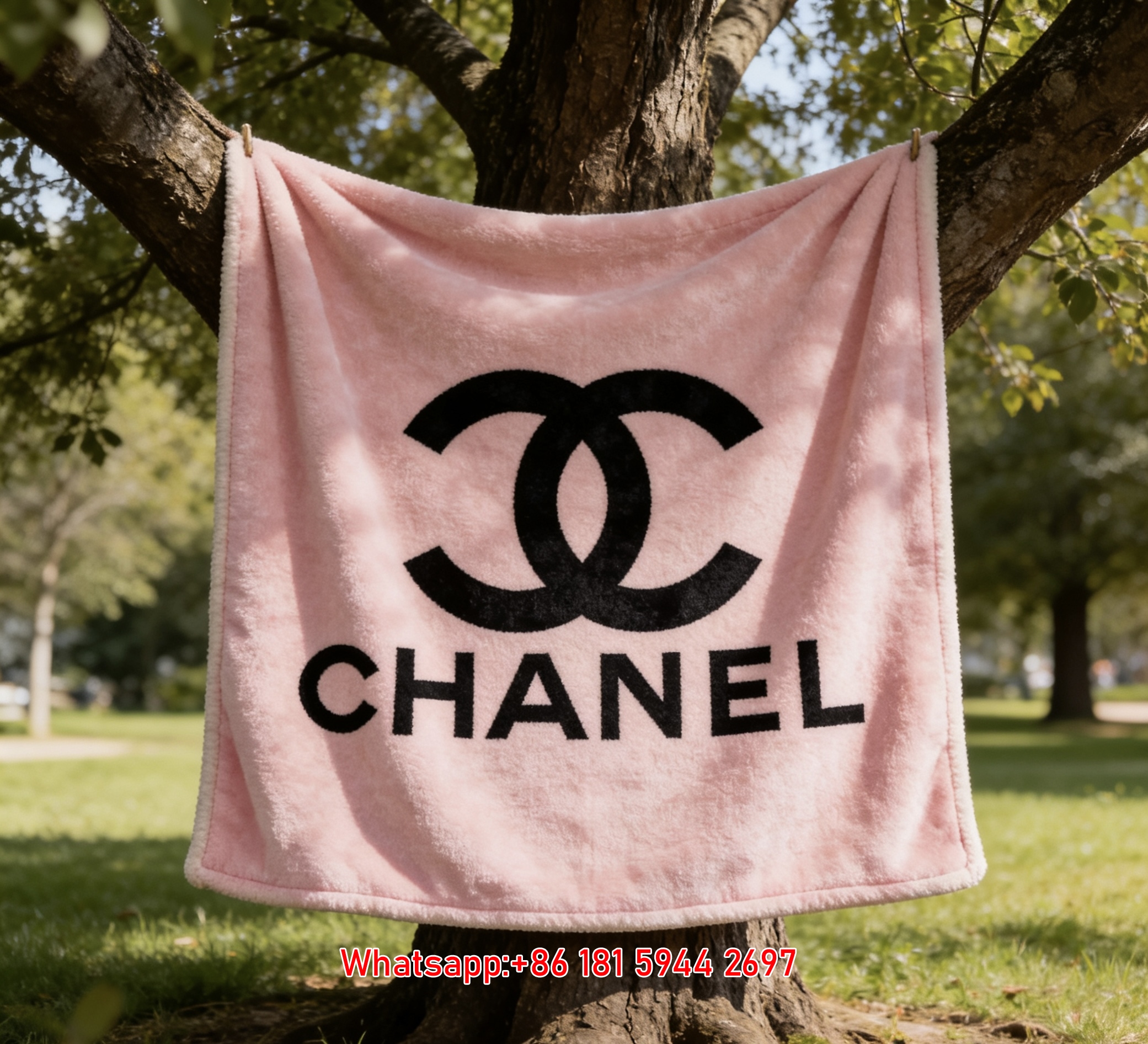 Chanel Pink Double C Logo Flannel Sofa Throw Blanket IMG_6689